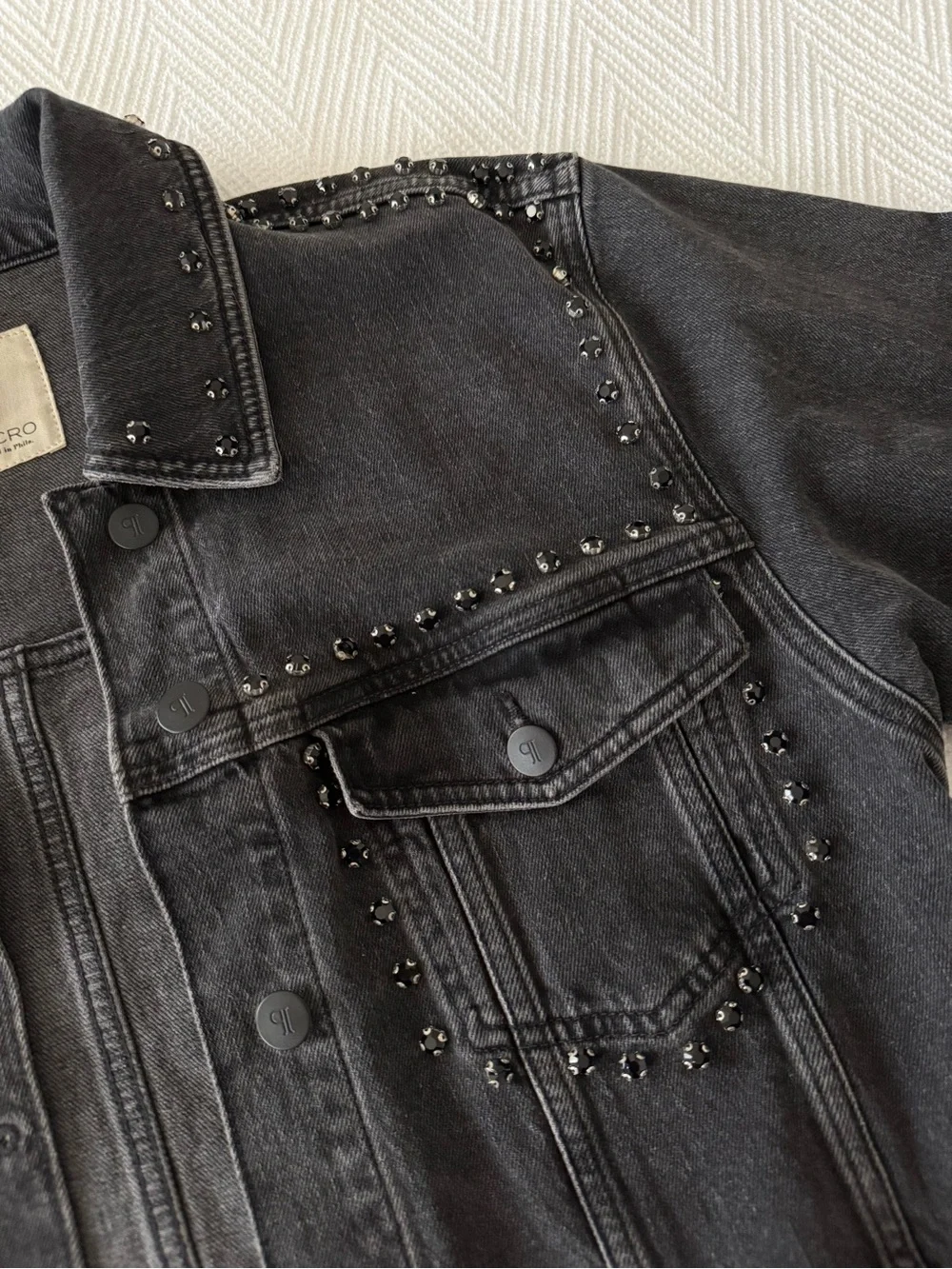 Pilcro by Anthropologie Black Studded Cropped Denim Jacket